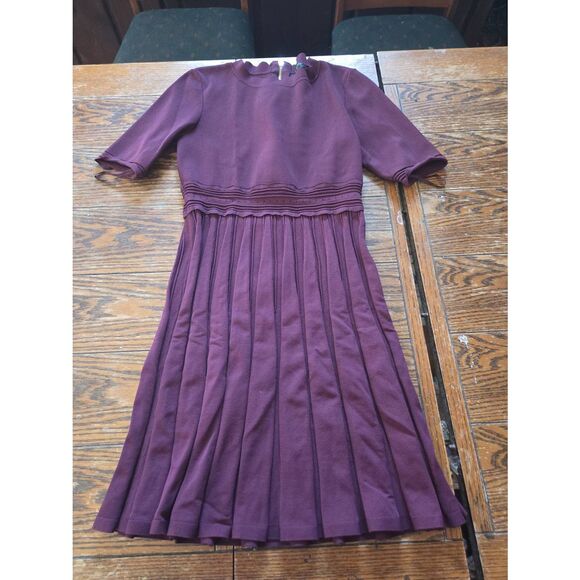 Ted Baker Dorlean Scallop Trim Skater Dress In Maroon Sz 4 (US 10) - Picture 2 of 4